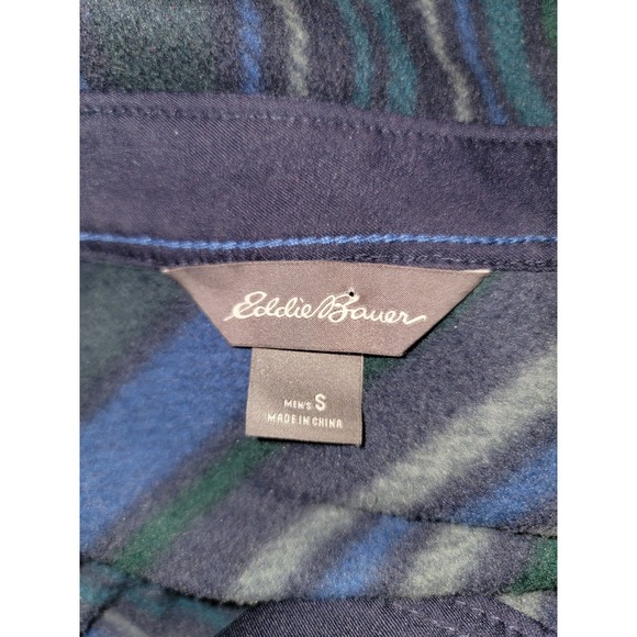 Eddie Bauer Mens Blue Green Striped Fleece Button Down Shirt Small Long Sleeve - Picture 2 of 7